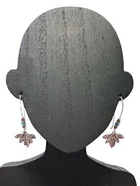 Boho Style Silver Leaf Dangle Earrings With Beaded Accents Womens Jewelry Gift